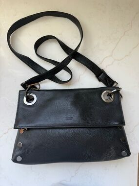 MONTANA Hammitt Black Leather Crossbody w/Pewter Grommet Hardware, Red Detail